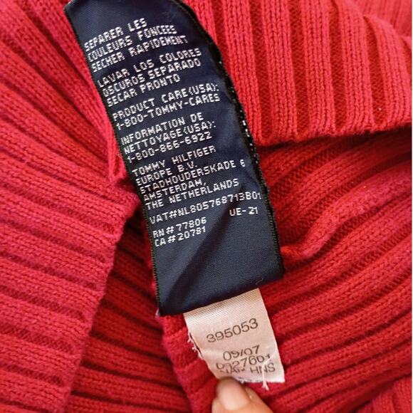 TOMMY HILFIGER XL Red Rib Knit Turtleneck Y2K Flag Logo Sweater Preppy Quietlux - Picture 7 of 13
